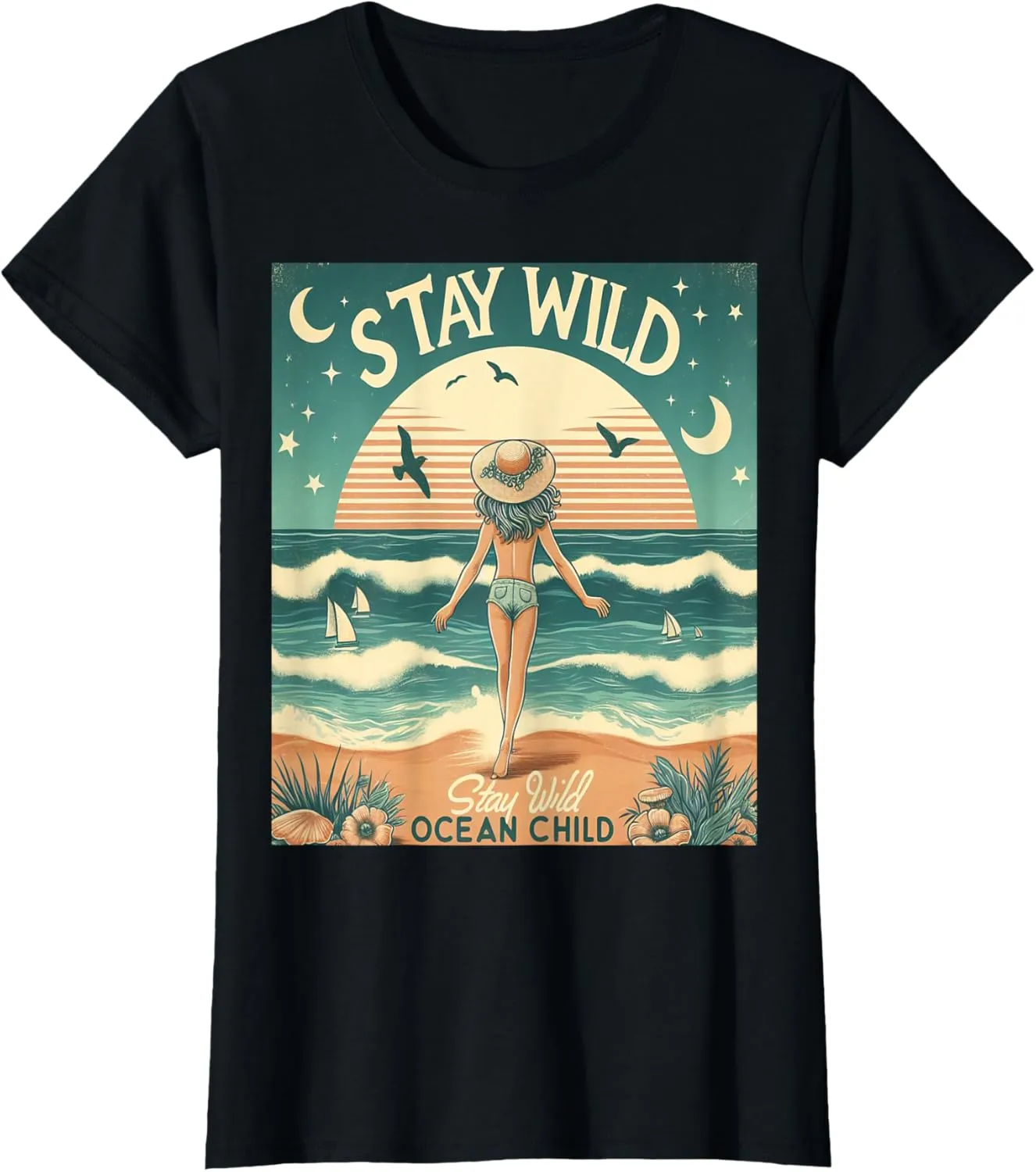 Stay Wild Ocean Child Vintage Wave and Sunset Summer T-Shirt