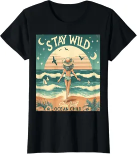 Stay Wild Ocean Child Vintage Wave and Sunset Summer T-Shirt