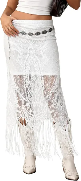 SweatyRocks Women's High Waisted Floral Lace Sheer Mesh Mermaid Maxi Skirt