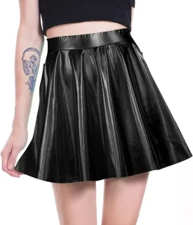 UTTPLL Women's Shiny Flared Metallic Holographic Pleated Mini Skater Skirt High Waist Costome Pleated Skirt