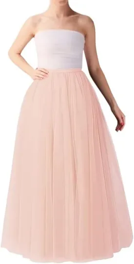 WDPL Wedding Planning A-line Maxi Long Tulle Skirt for Women Foor Length Evening Party Skirts