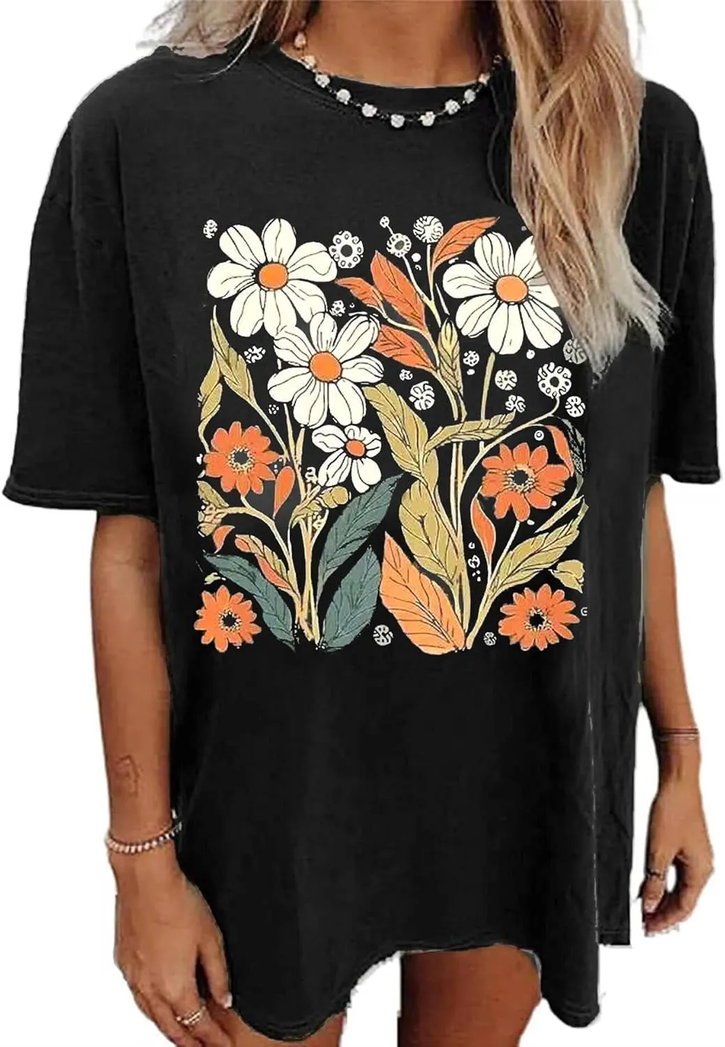 Wildflowers Shirt for Women Oversized Vintage Floral T Shirts Inspirational Graphic Tees Summer Casual Loose Beach Tops