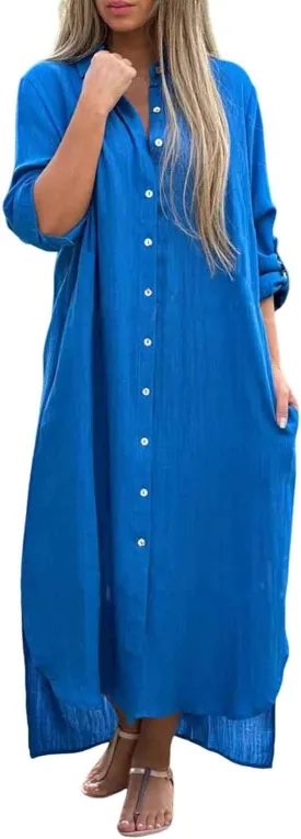 Women Fashion Solid Dress Shirt Long Skirt Casual Long Sleeve Cardigan Dress K Dresses for Women