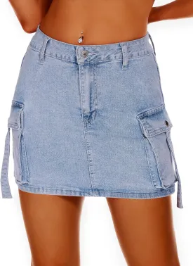 Women High Waisted Denim Mini Y2K Casual Jean Cargo Skirt with Flap Pockets