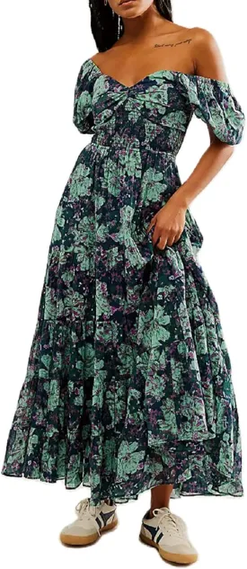 Women Y2k Boho Maxi Dress Puff Sleeve Sweetheart Y2K Floral Maxi Dress Flowy Smocked Ruffle Tiered Sundresses