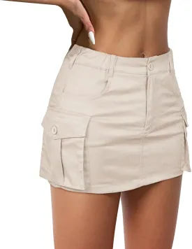Zando Low Waist Cargo Skirts for Women Y2K Bodycon Mini Skirt Y2K Button Jean Denim Mini Skirt with Pockets
