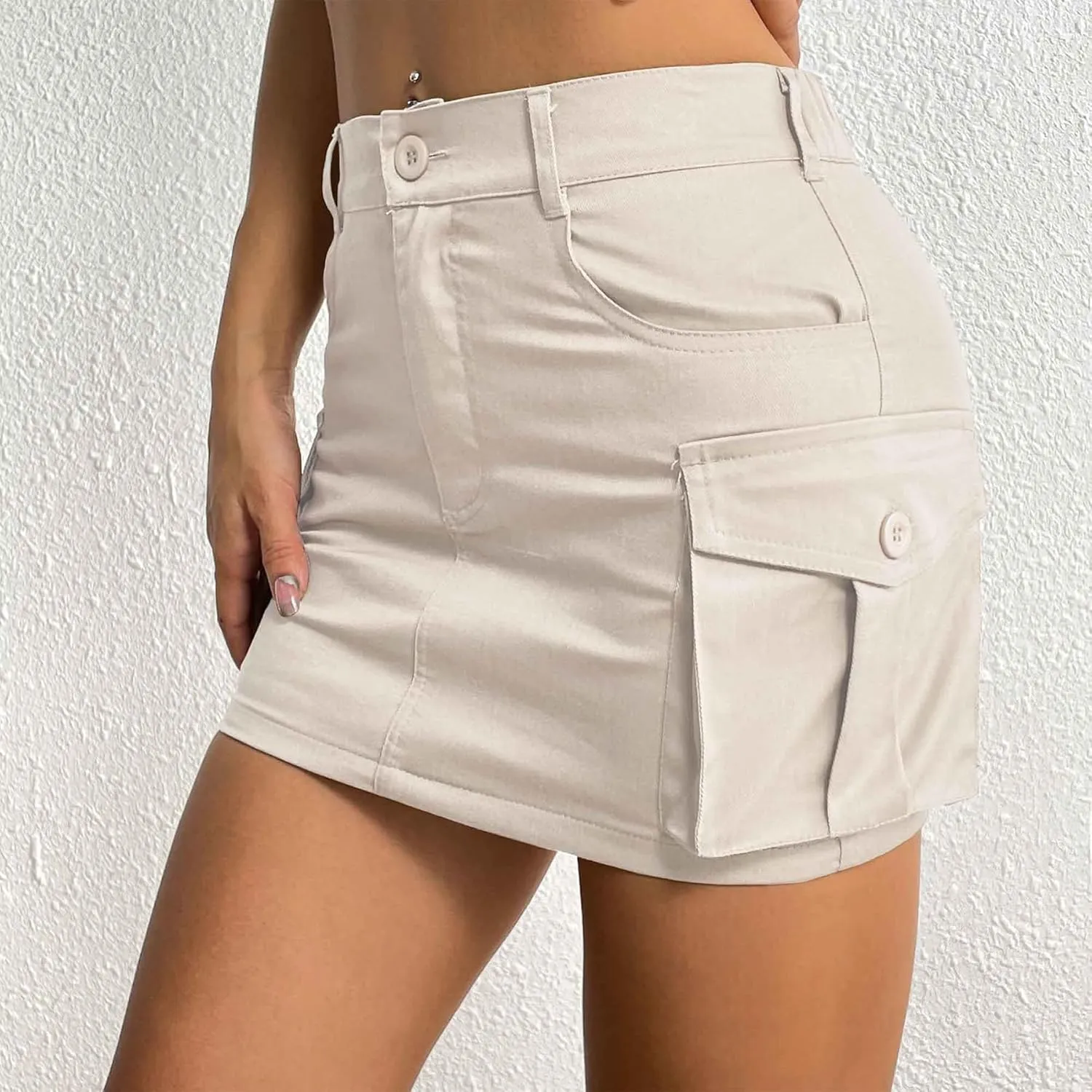 Zando Low Waist Cargo Skirts for Women Y2K Bodycon Mini Skirt Y2K Button Jean Denim Mini Skirt with Pockets