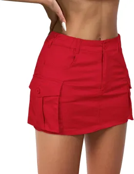 Zando Low Waist Cargo Skirts for Women Y2K Bodycon Mini Skirt Y2K Button Jean Denim Mini Skirt with Pockets