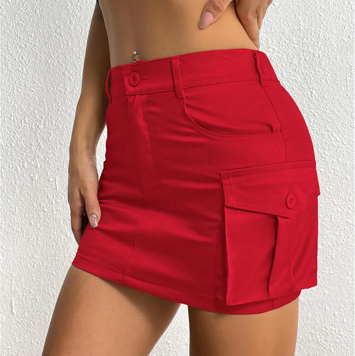 Zando Low Waist Cargo Skirts for Women Y2K Bodycon Mini Skirt Y2K Button Jean Denim Mini Skirt with Pockets