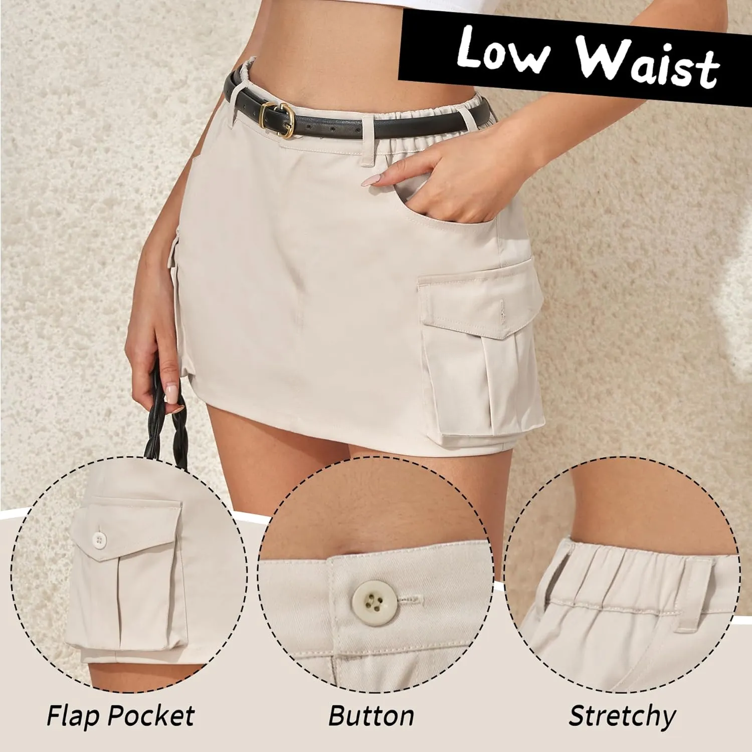 Zando Low Waist Cargo Skirts for Women Y2K Bodycon Mini Skirt Y2K Button Jean Denim Mini Skirt with Pockets