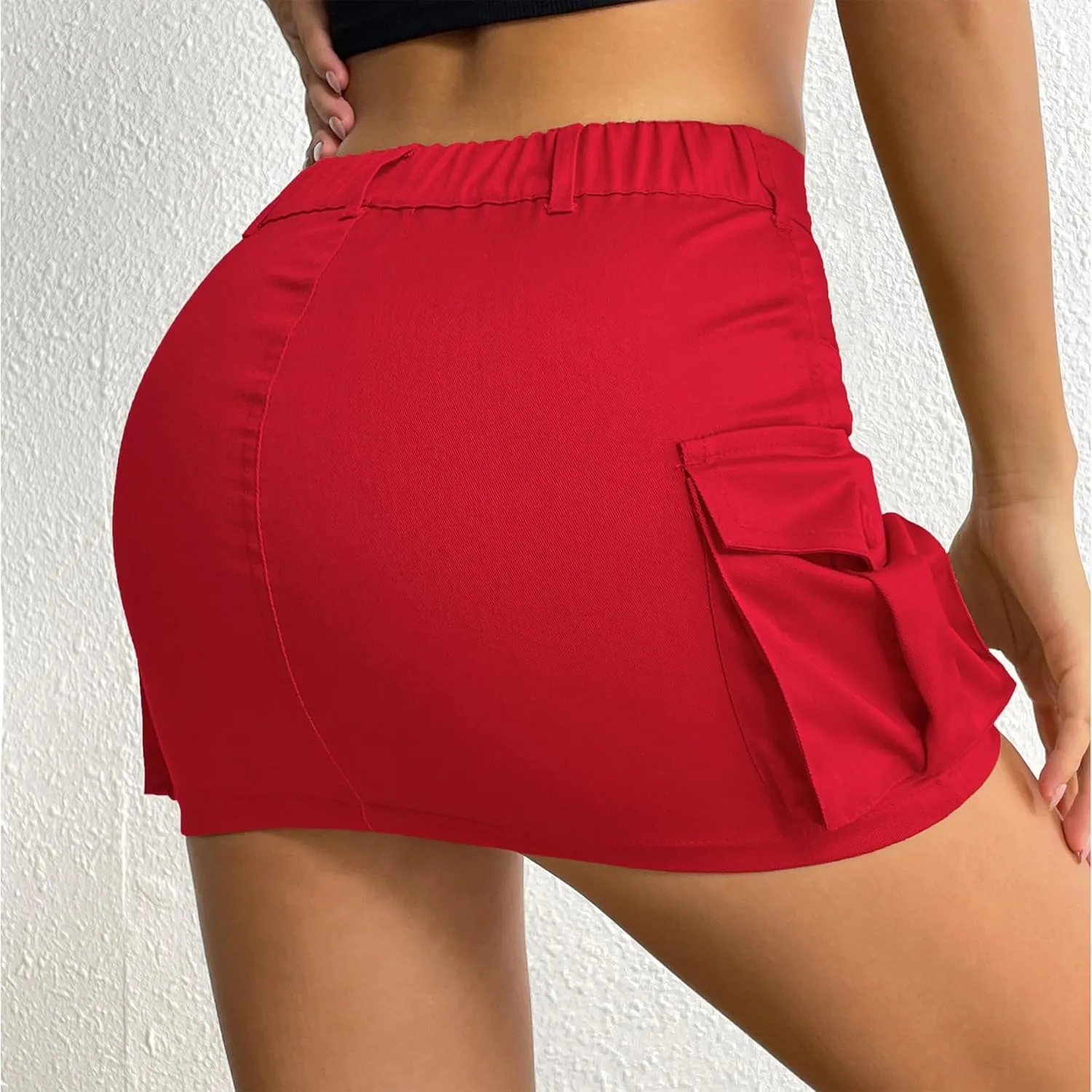 Zando Low Waist Cargo Skirts for Women Y2K Bodycon Mini Skirt Y2K Button Jean Denim Mini Skirt with Pockets
