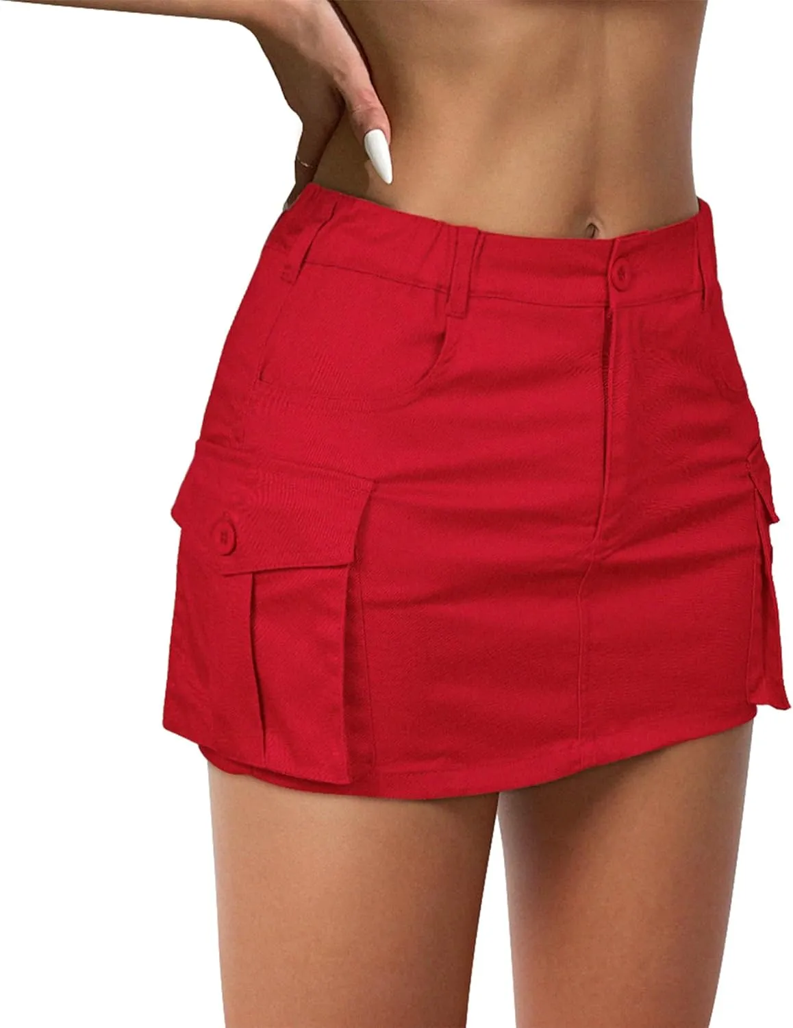Zando Low Waist Cargo Skirts for Women Y2K Bodycon Mini Skirt Y2K Button Jean Denim Mini Skirt with Pockets